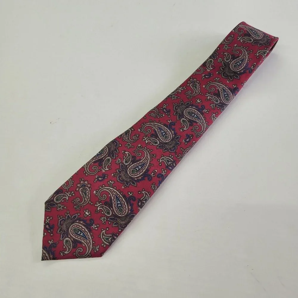 Golden House Custom Cravates Mens‎ Tie Silk Red Paisley Print Handmade